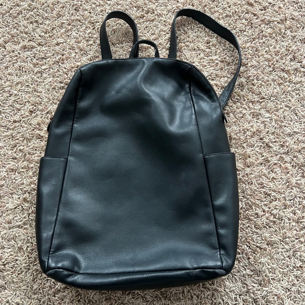 A New Day Black Faux Leather Backpack Side‎ Pockets Gold Hardware